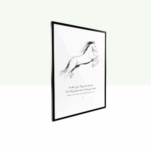 Poster paard met quote Create – zwart wit illustratie Studio Karel