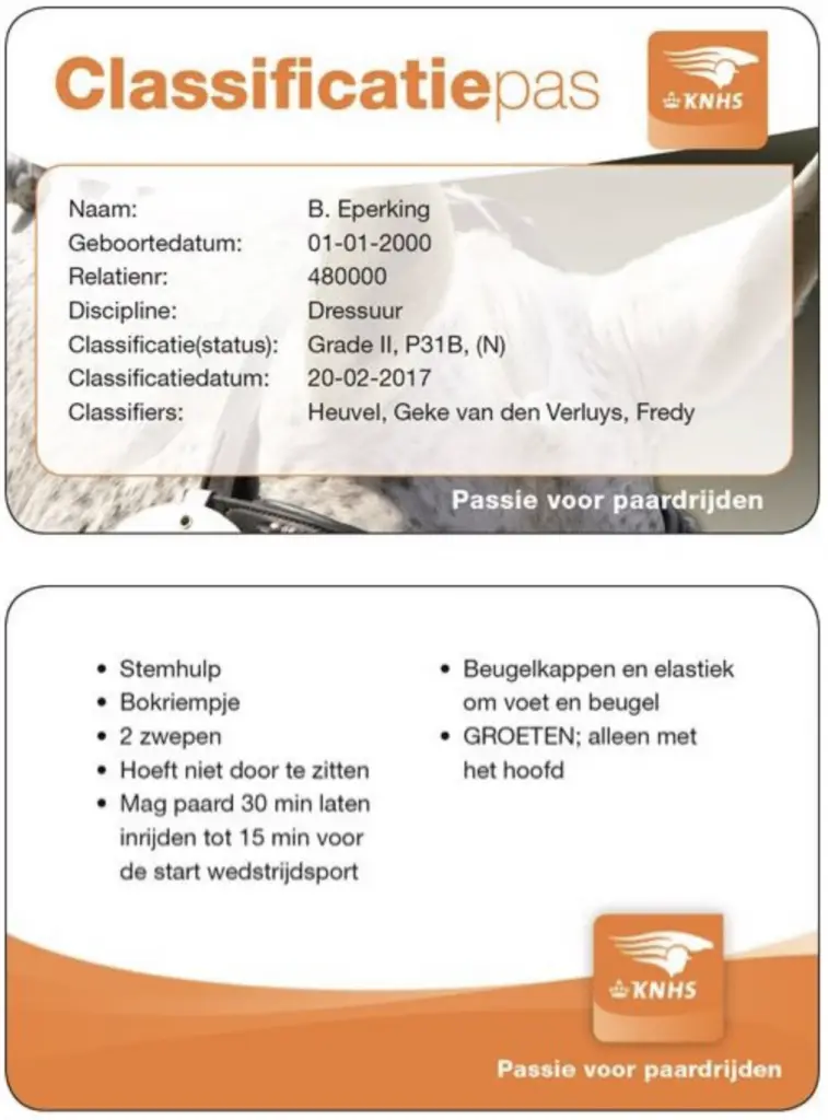 Classificatiepas ter ondersteuning van de tekst Op deze afbeelding is een classificatiepas te zien.
