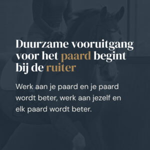 Post van Philippe Minquet van Equi-training met een tekst over duurzame vooruitgang tijdens het paardrijden.